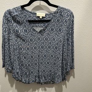 Blue and white printed Cynthia Rowley cropped blouse